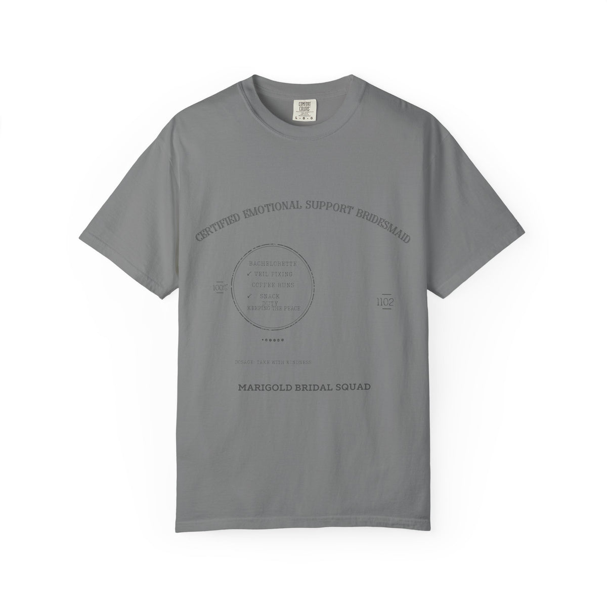 Emotional Support Bridesmaid Shirt — Vintage Apothecary Rx Badge Tee | Comfort Colors® 1717